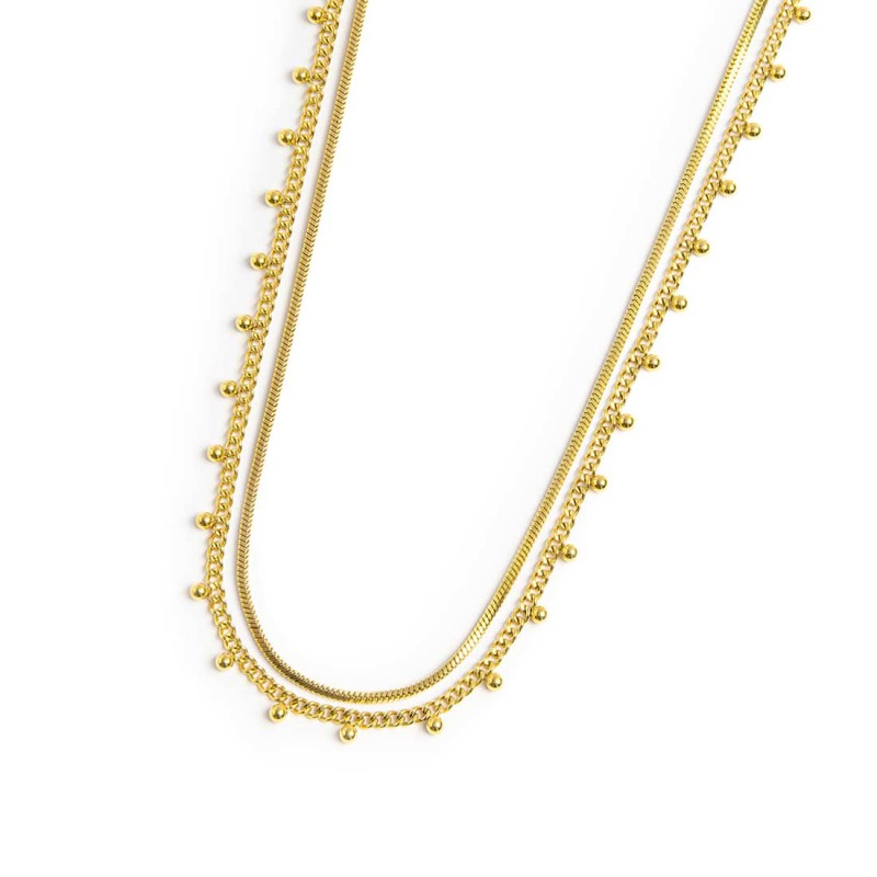 Collana doppia catena snake e grumetta con sfere MARLU'