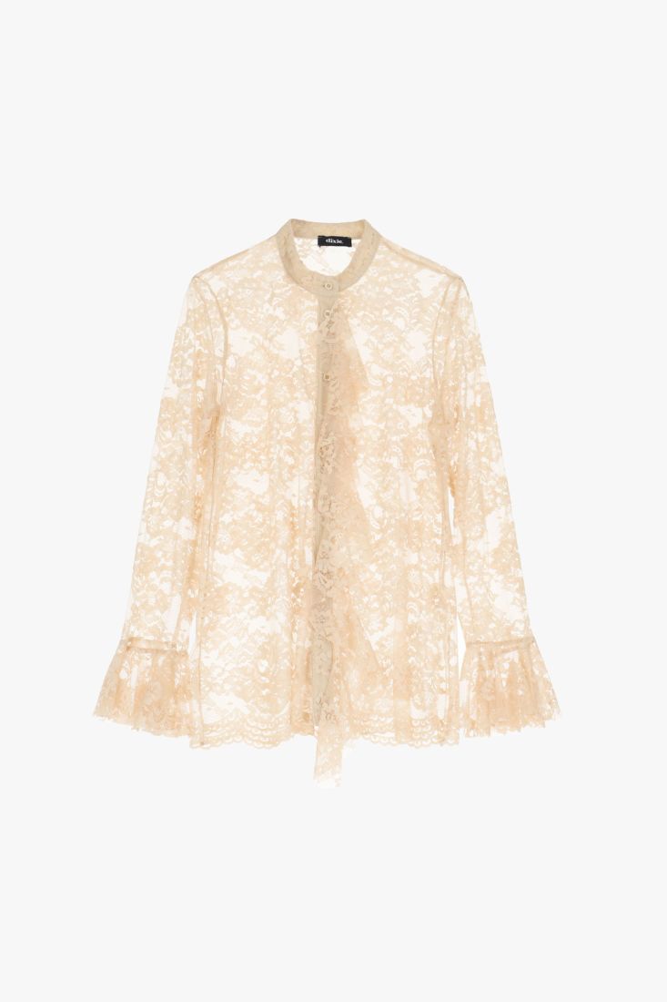 Camicia in pizzo con collo coreano e maniche lunghe Dixie