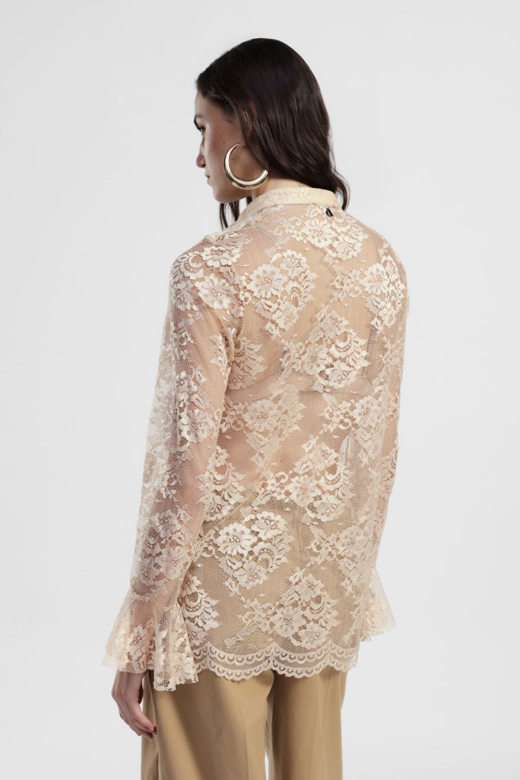 Camicia in pizzo con collo coreano e maniche lunghe Dixie