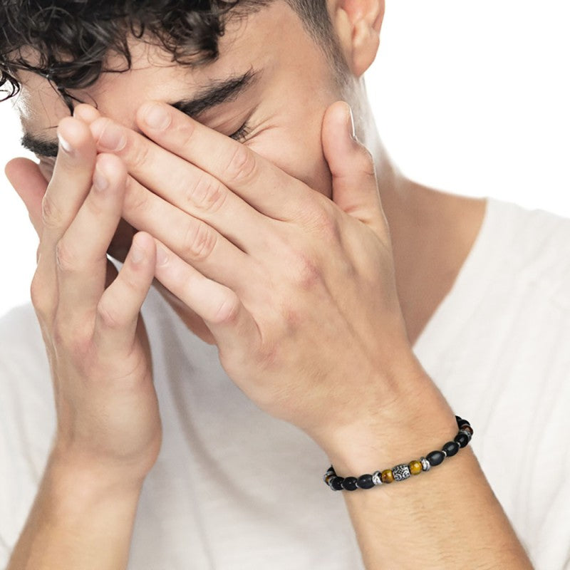 Bracciale con onice nera ovale e sfere occhio di tigre MARLU'