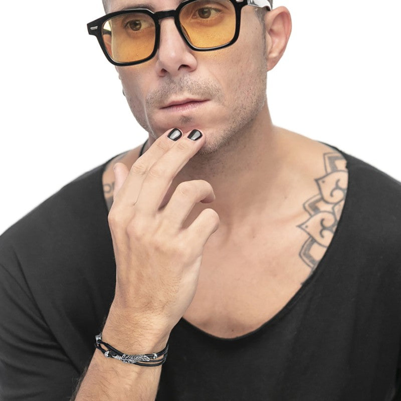 Bracciale con piuma con cordino strobel doppio filo Marlu'