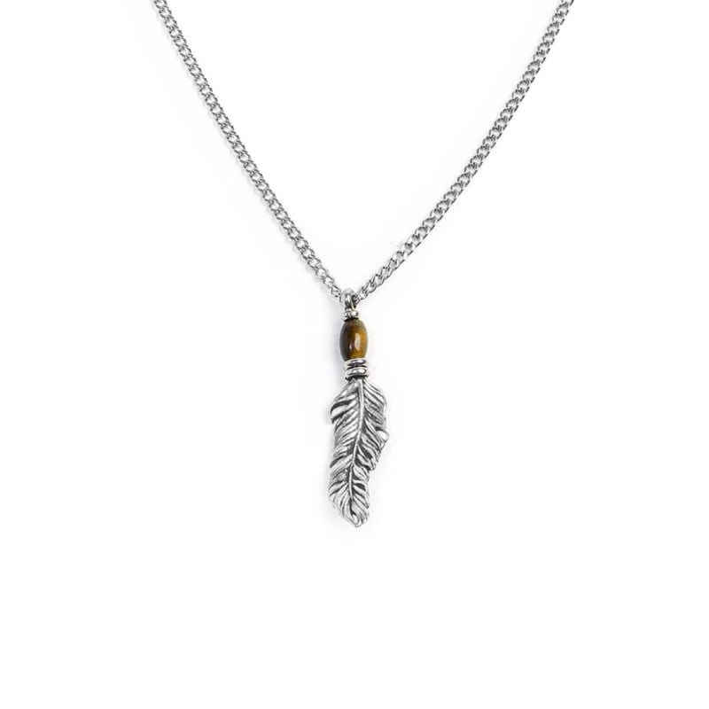 Collana piuma pendente con occhio di tigre ovale Marlù