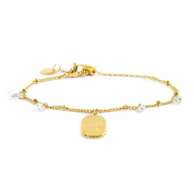 Bracciale piastrina cuore pendente e zirconi MARLU'