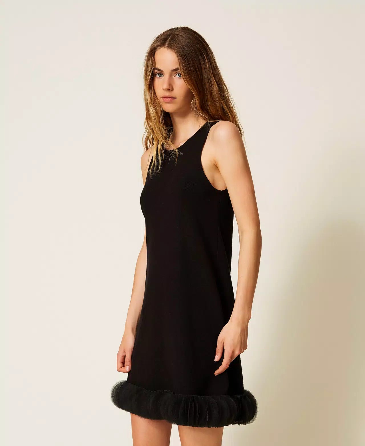 Abito corto in maglia e organza Twinset