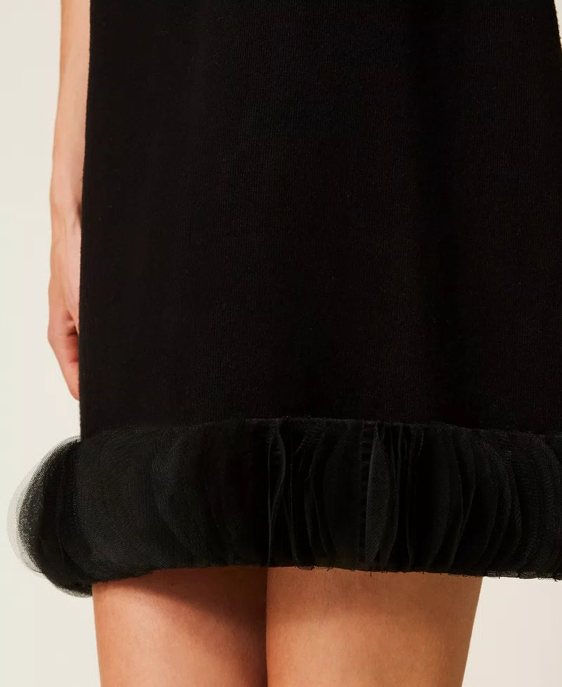 Abito corto in maglia e organza Twinset