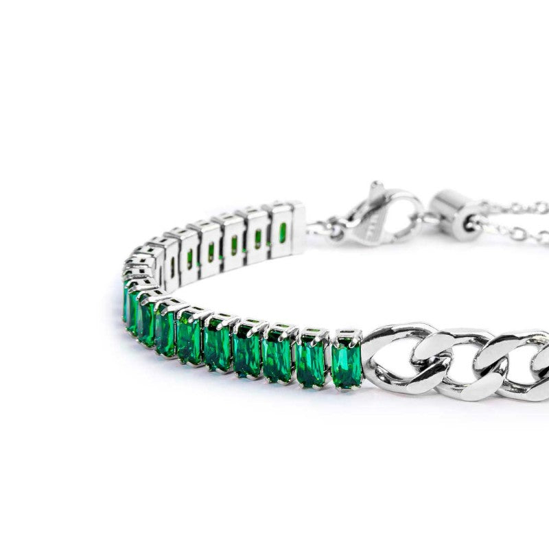 Bracciale tennis cristalli baguette con catena grumetta centrale MARLU'