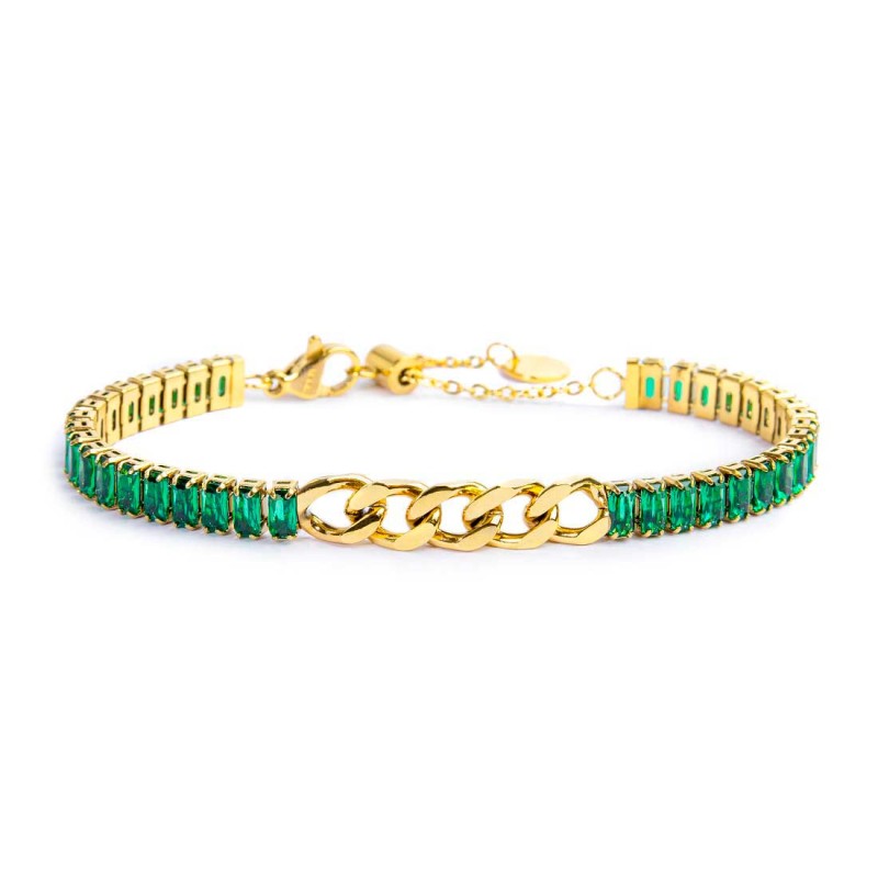 Bracciale tennis cristalli baguette con catena grumetta centrale MARLU'