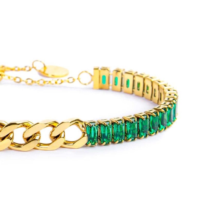 Bracciale tennis cristalli baguette con catena grumetta centrale MARLU'