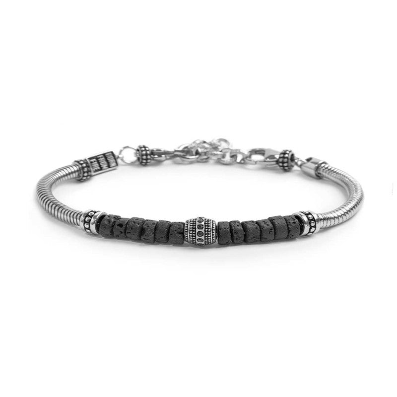 Bracciale con catena snake con elemento centrale e dischetti in pietra lavica Marlù