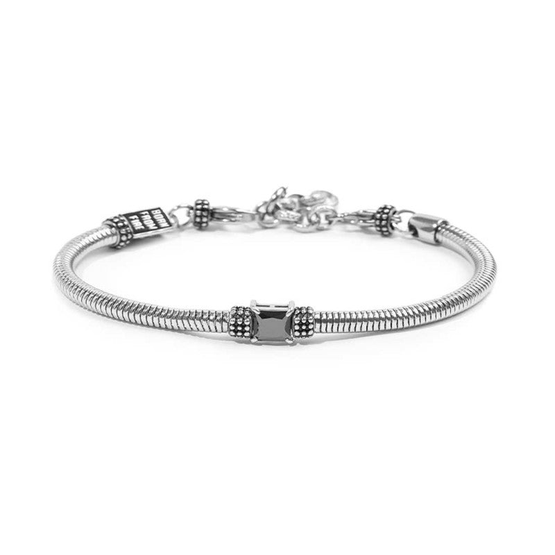 Bracciale catena snake tonda con zircone quadrato nero centrale Marlù