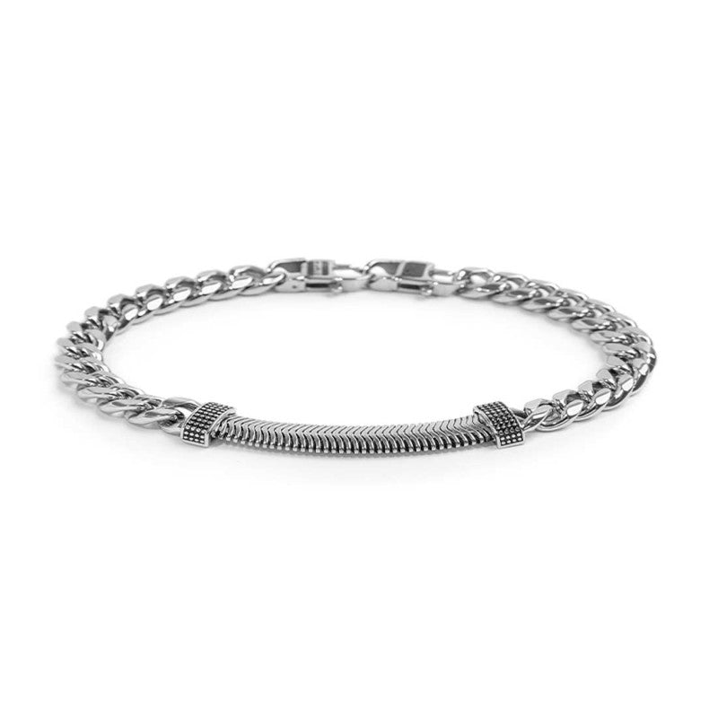 Bracciale catena cuban e catena snake piatta centrale con trama puntinata Marlù
