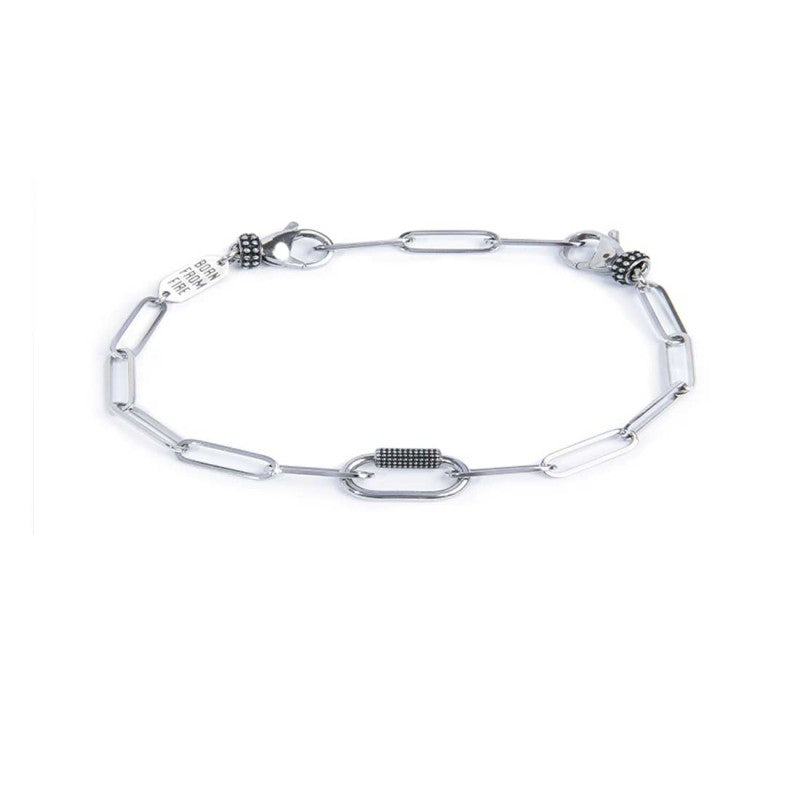 Bracciale catena a maglia larga diamantata con elemento ovale al centro in black oil Marlù