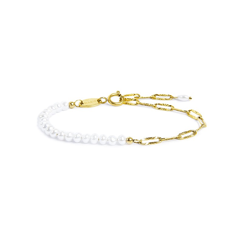Bracciale catena figaro e perle irregolari Marlù