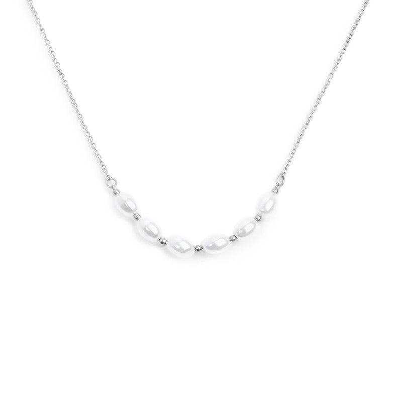 Collana catena cross con perle ovali centralii Marlù