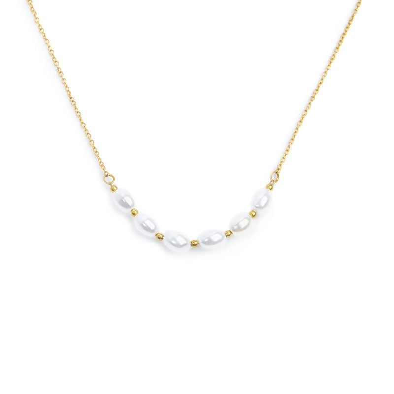 Collana catena cross con perle ovali centralii Marlù