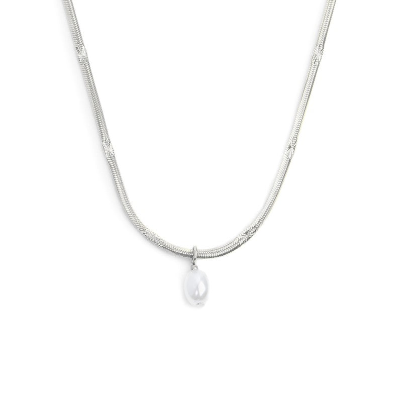 Collana catena snake con perla ovale pendente centrale Marlù