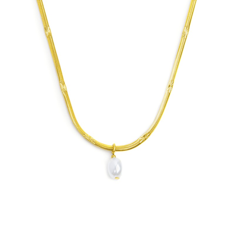 Collana catena snake con perla ovale pendente centrale Marlù
