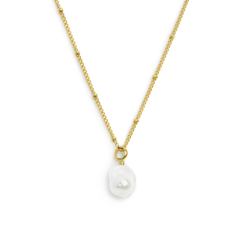 Collana catena grumetta con sfere e perla irregolare pendente Marlù