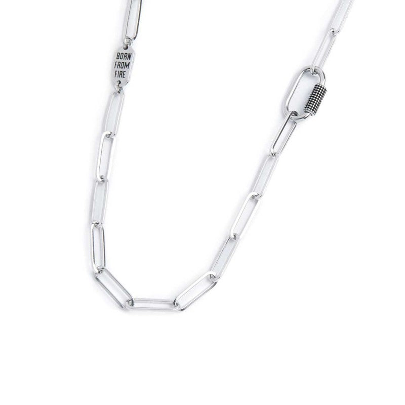 Collana catena maglia larga diamantata con elemento ovale al centro in black oil Marlù