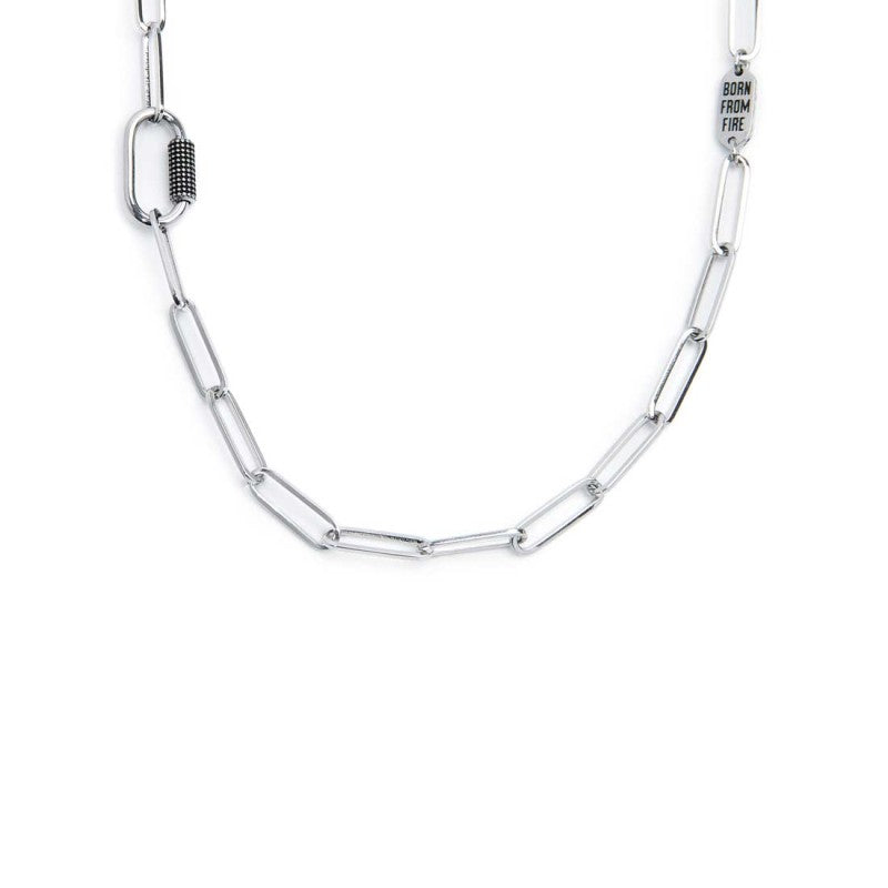 Collana catena maglia larga diamantata con elemento ovale al centro in black oil Marlù