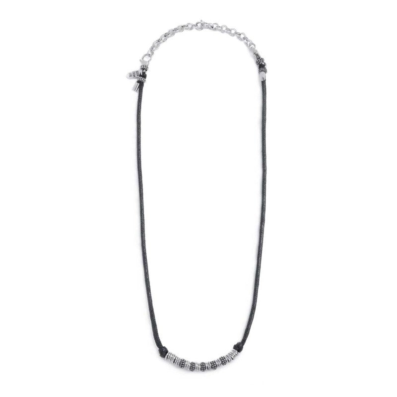 Collana cordino strobel elementi in acciaio con trama puntinata in black oil Marlù