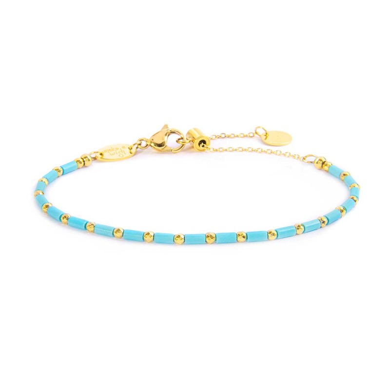 Bracciale con perline a tubo turchesi ed ematite MARLU'