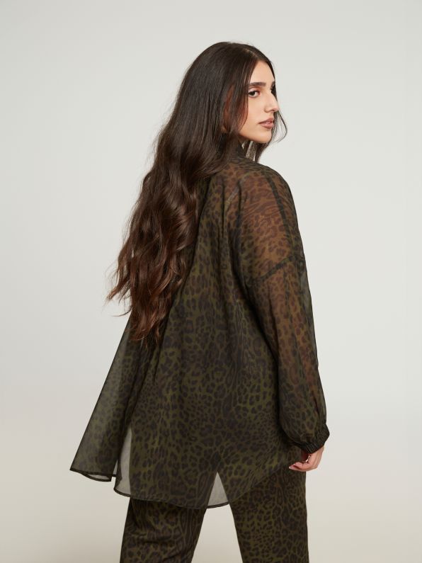 Camicia trasparente con stampa animalier Mat