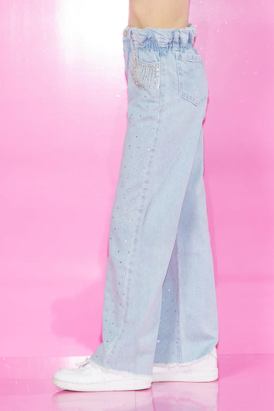 Jeans Denim Sfrangiato con Strass RELISH
