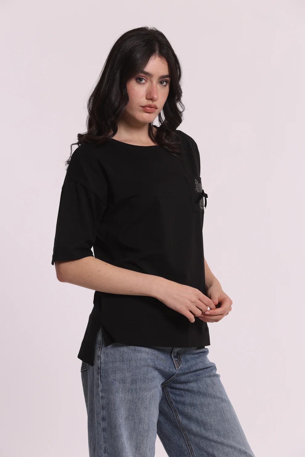 T-SHIRT CON TASCHINO E GATTO STRASS MIMI-MUA