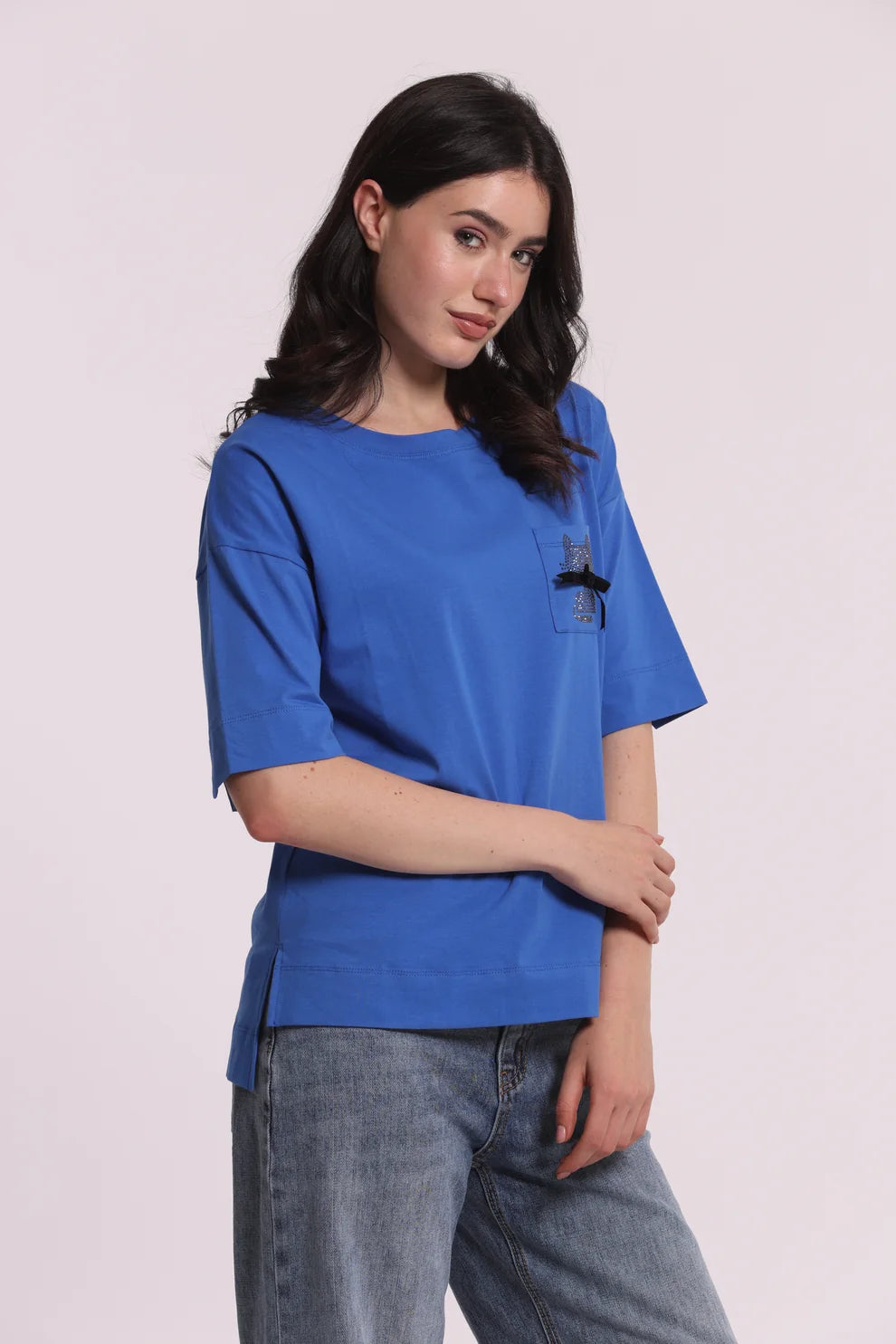 T-SHIRT CON TASCHINO E GATTO STRASS MIMI-MUA