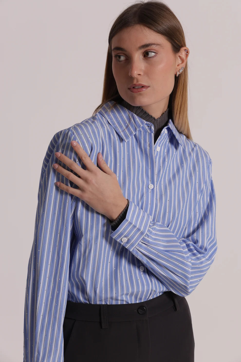 CAMICIA A RIGHE CON STRASS MIMI-MUA
