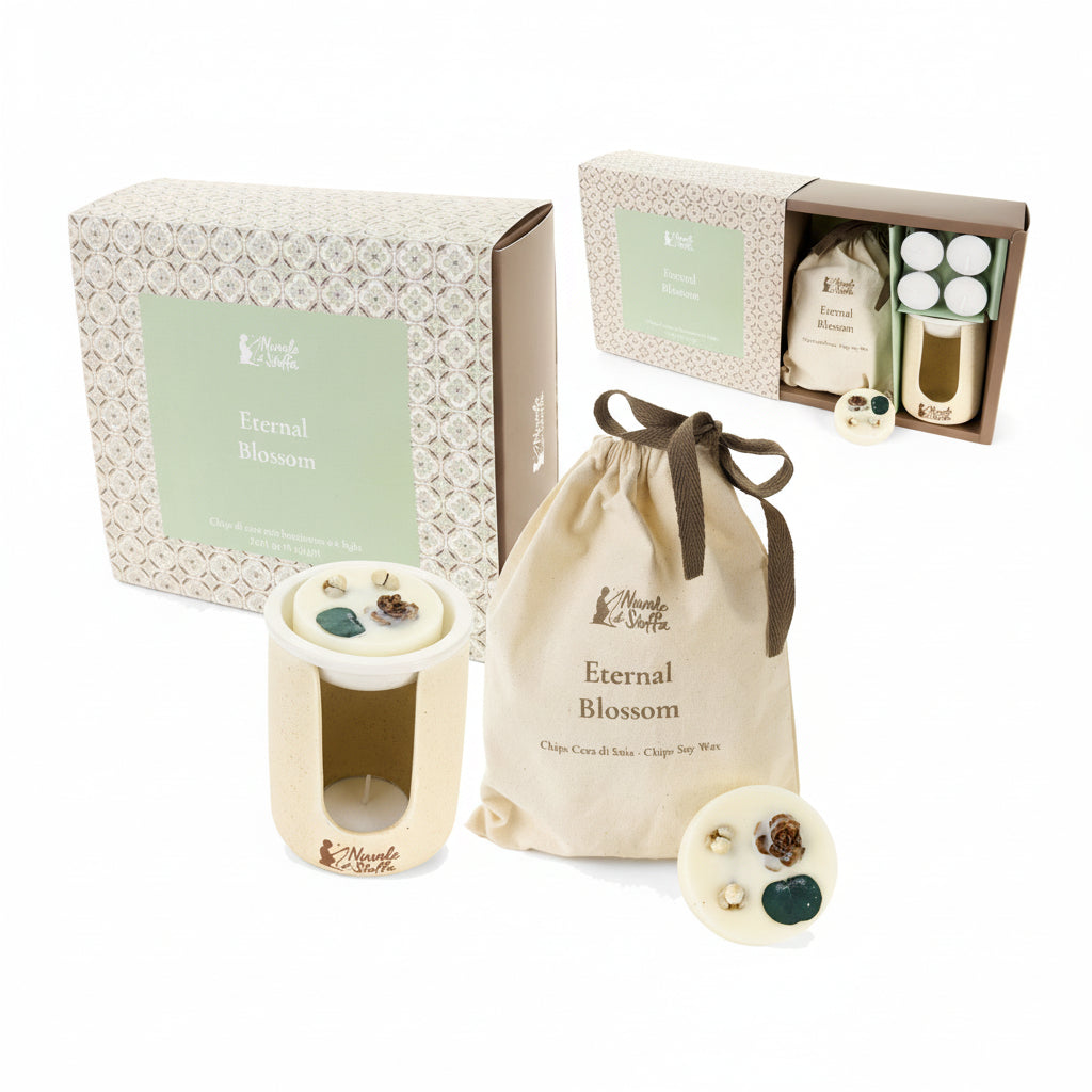 Set aromaterapia verde con 7 tart, 4 tealight e 1 bruciatore - Nuvole di Stoffa