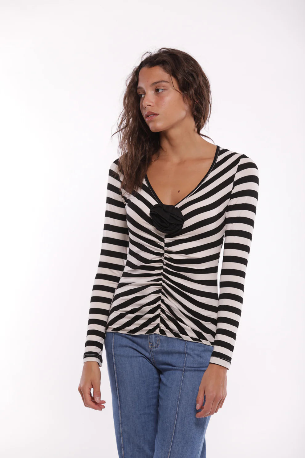 T-SHIRT A RIGHE CON FIORE MIMI-MUA