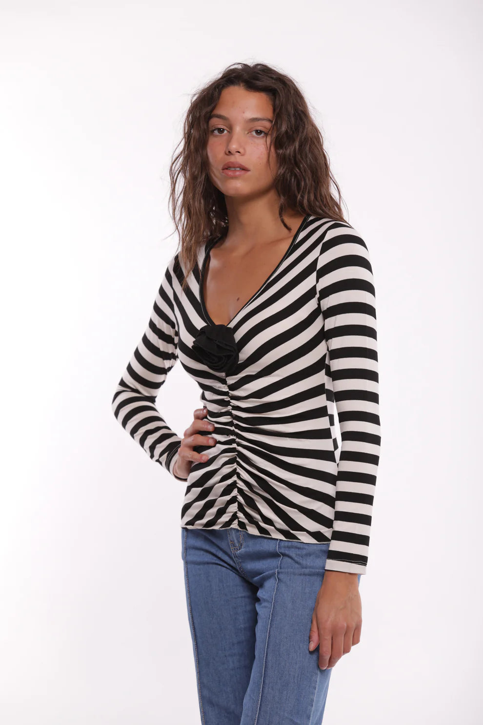 T-SHIRT A RIGHE CON FIORE MIMI-MUA