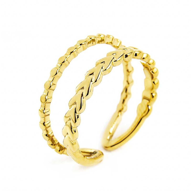 Anello doppia fascia trama puntinata e chevron MARLU'