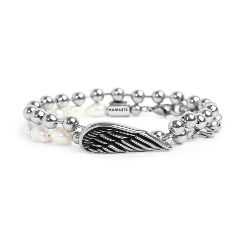 Bracciale catena doppio giro perle e sfere con ala Marlù