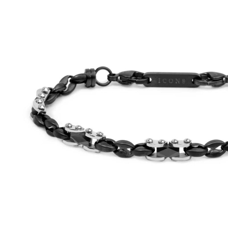 Bracciale catena marine con elementi acciaio e ceramica sfaccettata nera lucida MARLU'