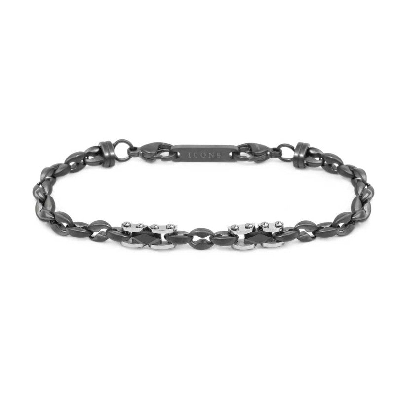 Bracciale catena marine con elementi in acciaio con ceramica sfaccettata nera lucida MARLU'