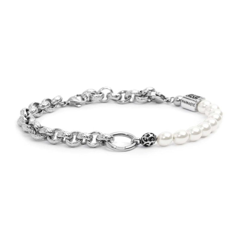Bracciale con catena rollò con trama e perle Marlù