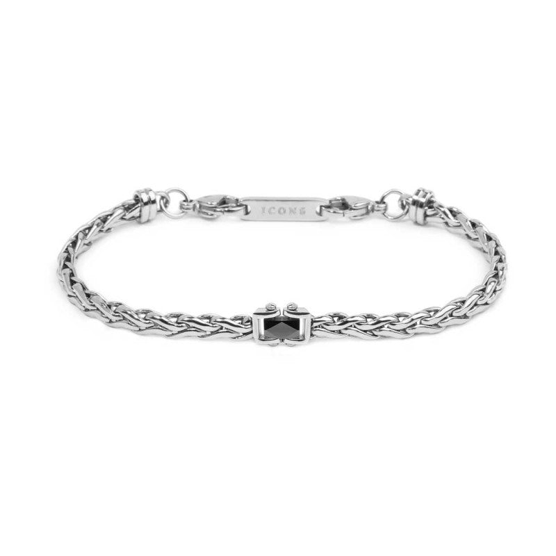 Bracciale catena sonaglio piatta con elemento centrale in ceramica sfaccettata nera lucida MARLU'