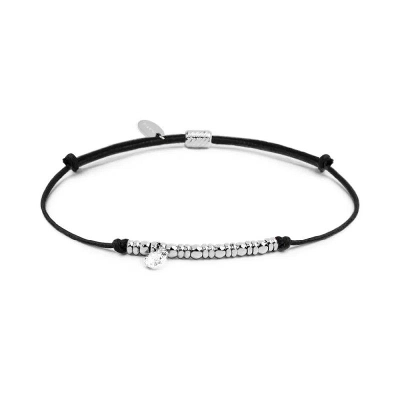 Bracciale cordino con elementi acciaio e zircone pendente Marlù