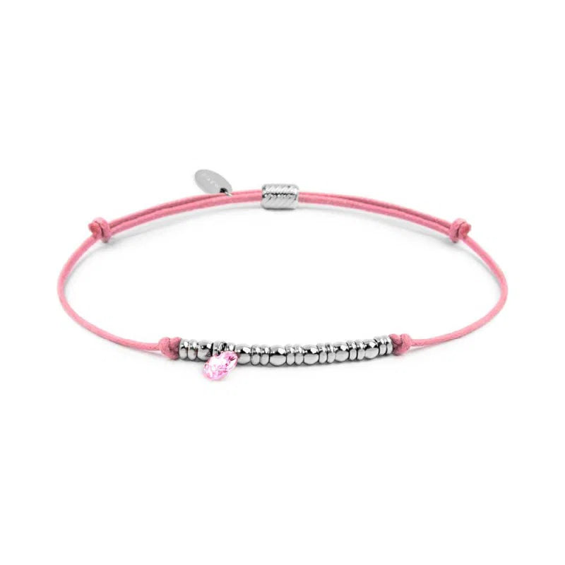 Bracciale cordino con elementi acciaio e zircone pendente Marlù