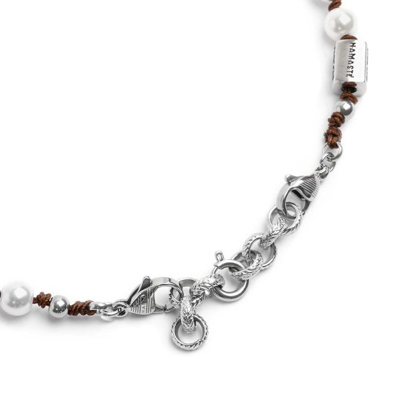 Bracciale cordino marrone con perle 6mm Marlù