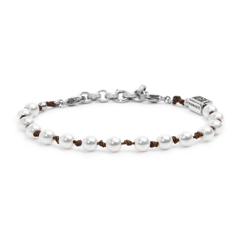Bracciale cordino marrone con perle 6mm Marlù