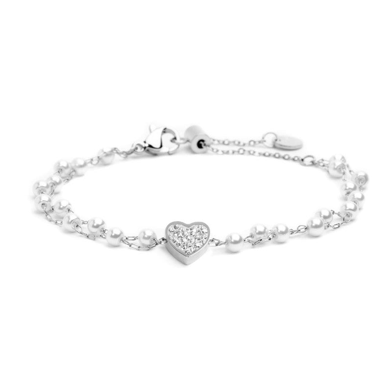 Bracciale cuore cristalli doppia catena con perle MARLU'