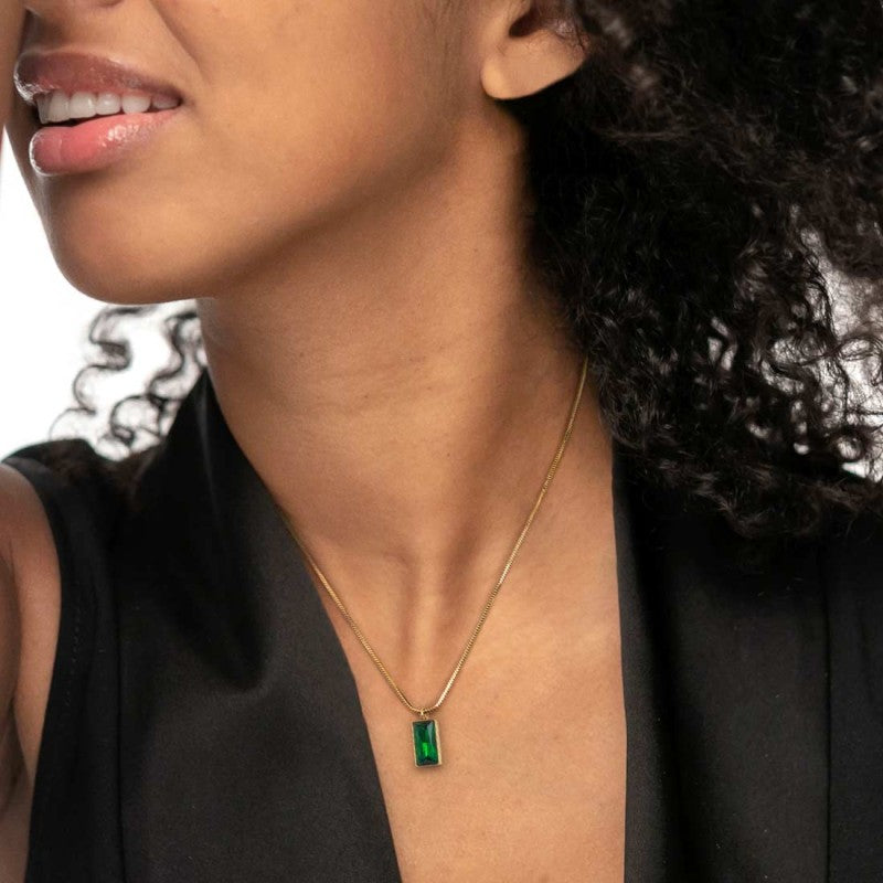 Collana catena snake quadrata cristallo baguette centrale Marlù