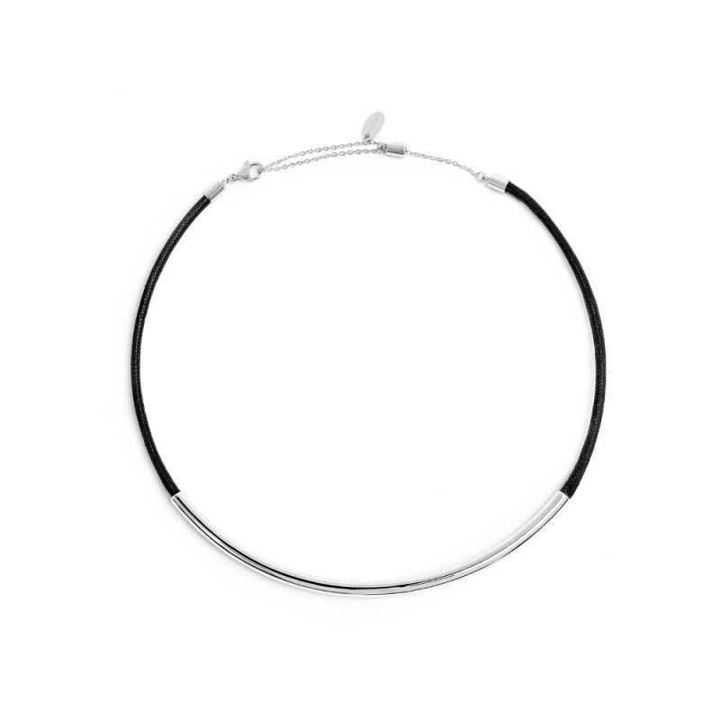 Collana cordino cerato nero con tubolare centrale Marlù
