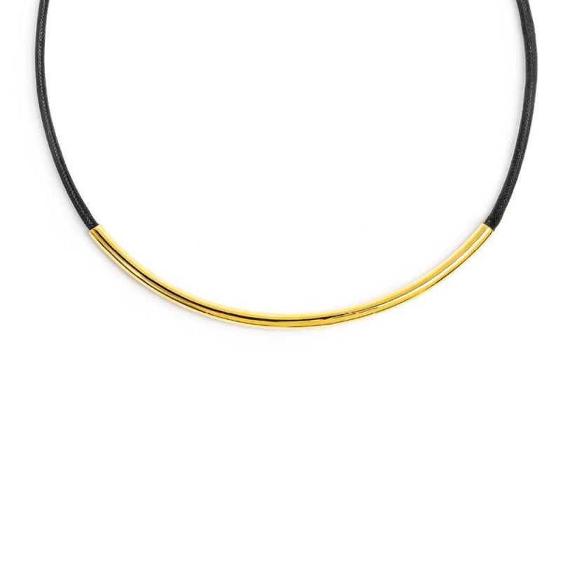 Collana cordino cerato nero con tubolare centrale Marlù