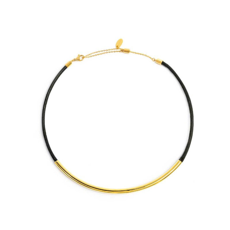 Collana cordino cerato nero con tubolare centrale Marlù
