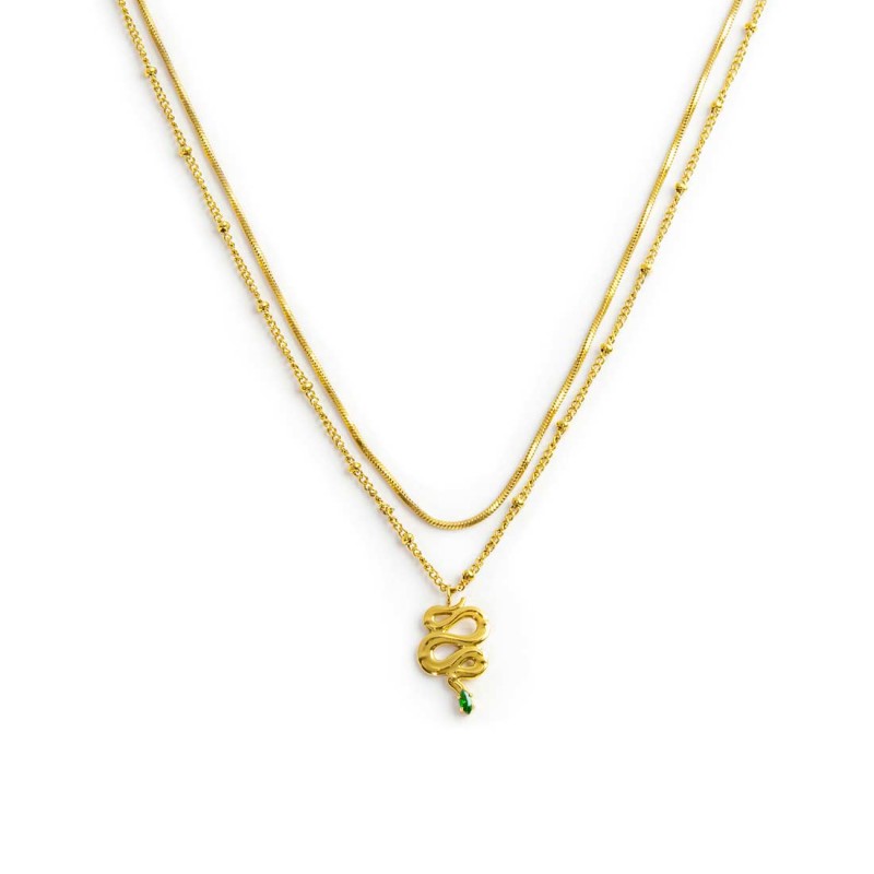 Collana doppia catena snake quadrata con serpente pendente Marlù